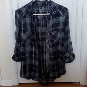 Navy/Green Plaid Button Down Shirt